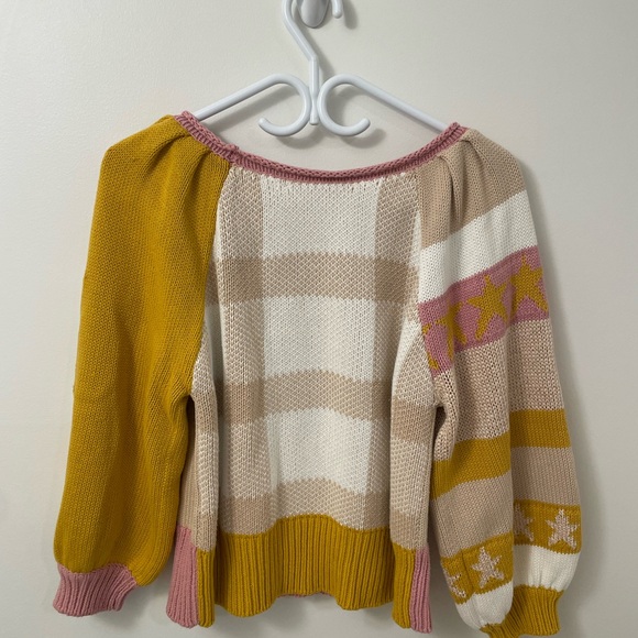 LOVE SHACK FANCY Pink/Yellow ‘Ryland’ Star Sweater - Picture 4 of 4